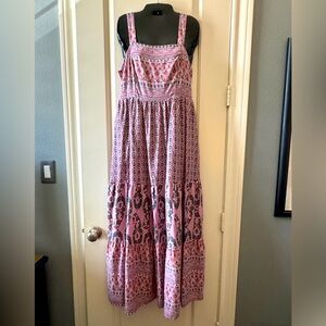 Pink Patterned Maxi Dress POCKETS